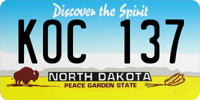 ND license plate KOC137