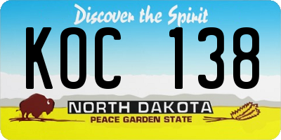 ND license plate KOC138