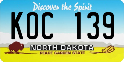 ND license plate KOC139