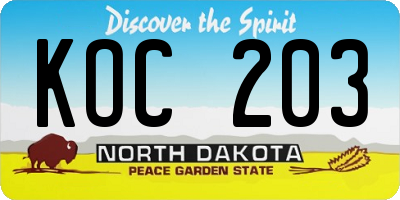 ND license plate KOC203