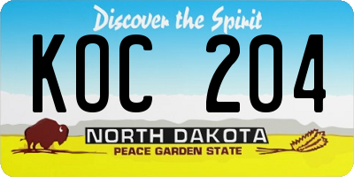 ND license plate KOC204