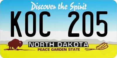ND license plate KOC205