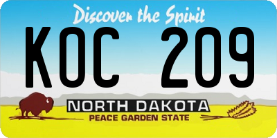 ND license plate KOC209