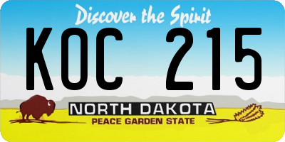 ND license plate KOC215