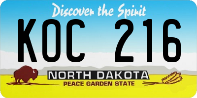 ND license plate KOC216