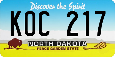 ND license plate KOC217