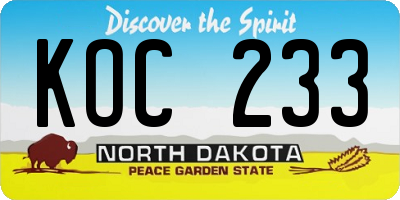 ND license plate KOC233