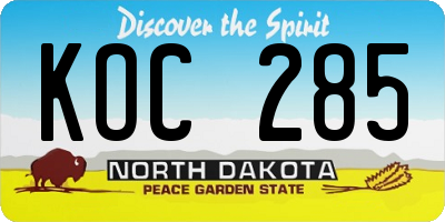 ND license plate KOC285