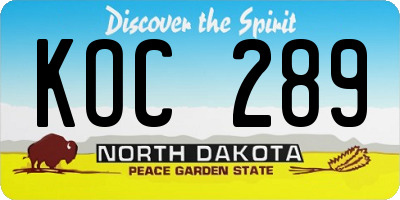 ND license plate KOC289