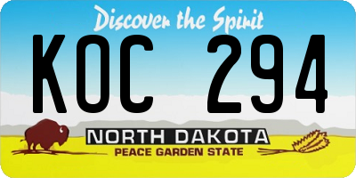 ND license plate KOC294