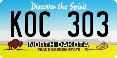 ND license plate KOC303