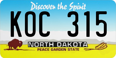ND license plate KOC315