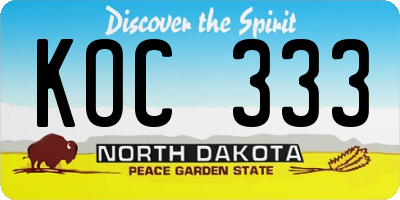 ND license plate KOC333