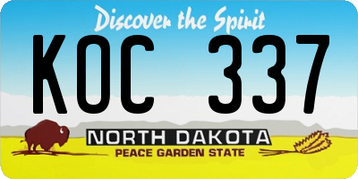 ND license plate KOC337