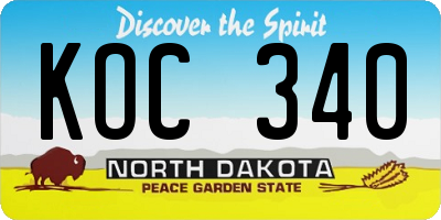 ND license plate KOC340
