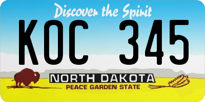 ND license plate KOC345