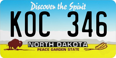 ND license plate KOC346