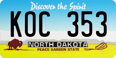 ND license plate KOC353