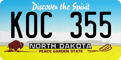 ND license plate KOC355