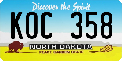 ND license plate KOC358