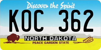 ND license plate KOC362