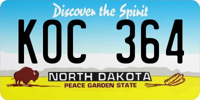 ND license plate KOC364