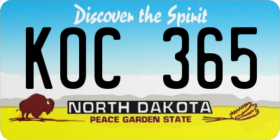 ND license plate KOC365