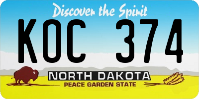 ND license plate KOC374