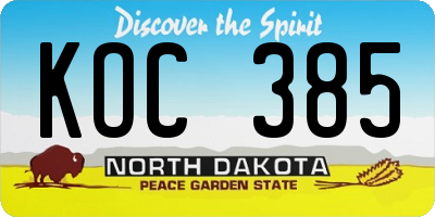 ND license plate KOC385