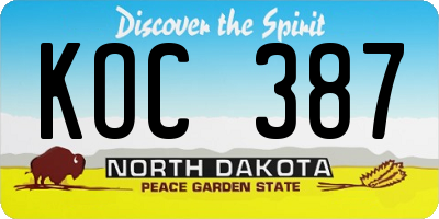 ND license plate KOC387