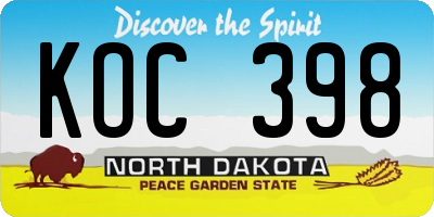 ND license plate KOC398