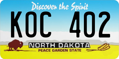 ND license plate KOC402