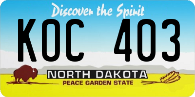 ND license plate KOC403