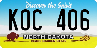 ND license plate KOC406
