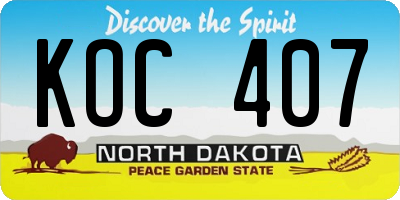 ND license plate KOC407