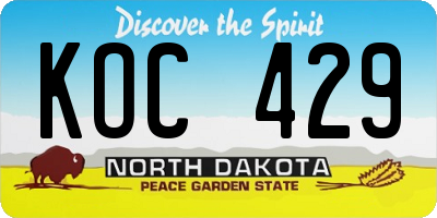 ND license plate KOC429
