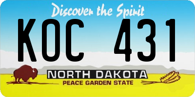 ND license plate KOC431