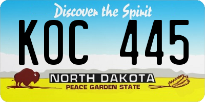 ND license plate KOC445