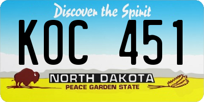 ND license plate KOC451