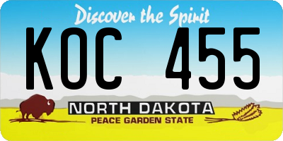 ND license plate KOC455