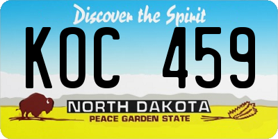 ND license plate KOC459