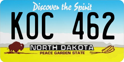 ND license plate KOC462