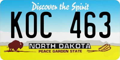 ND license plate KOC463