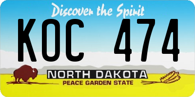 ND license plate KOC474