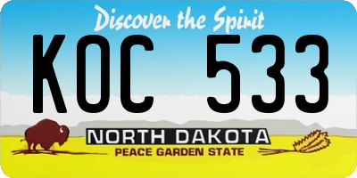 ND license plate KOC533