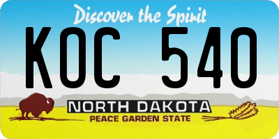 ND license plate KOC540
