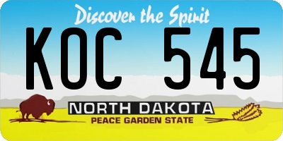 ND license plate KOC545