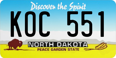 ND license plate KOC551