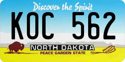 ND license plate KOC562