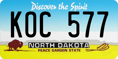 ND license plate KOC577